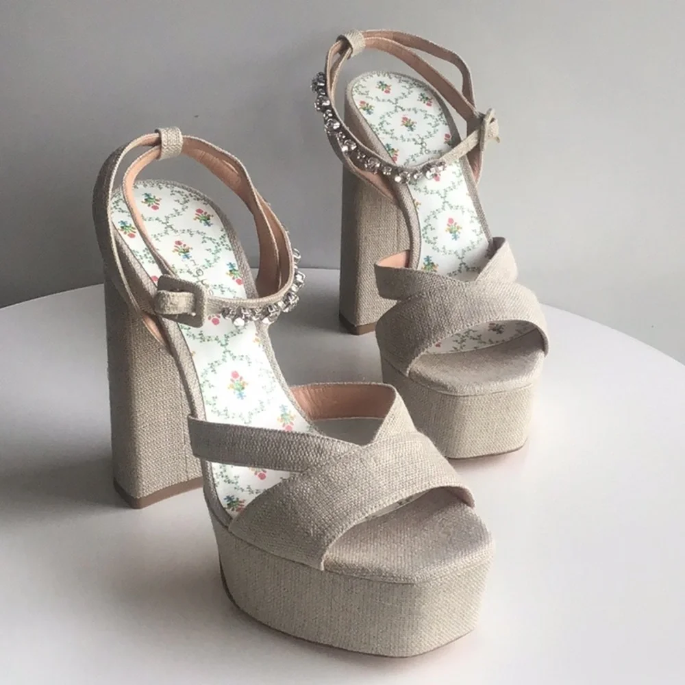 Hill House Home party jeweled Beige Platform heels Sandals